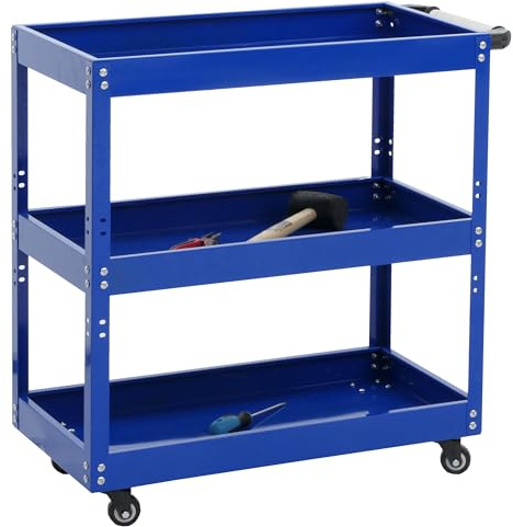 Mendler Werkzeugwagen HWC-M25 Stahl 73x73x36cm blau | Rollwagen, Werkstattwagen, Transportwagen, Rollen, Handgriff, 3 Ladeflächen