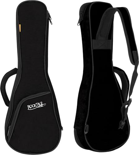 ROCKTILE Tasche für Sopran-Ukulele - Gigbag für Sopran-Ukulele - Maximale Innenmaße (LxBxH): 56 x 19 x 7,5 cm - 1 cm Dicke Polsterung - Gepolsterte Außentasche für Zubehör - Schwarz/Orange