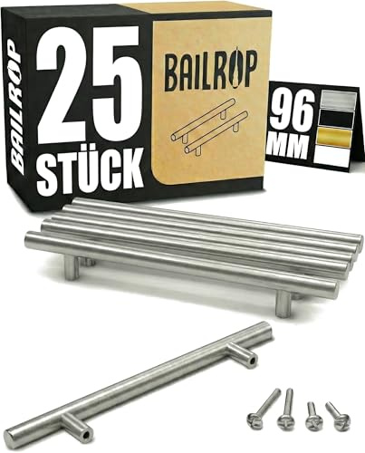 BAILROP Tiradores Cocina Plateados 96MM Tiradores Armario Acero Inoxidable – Tiradores para Puertas y Muebles de Cocina Plateados (25 PCS)