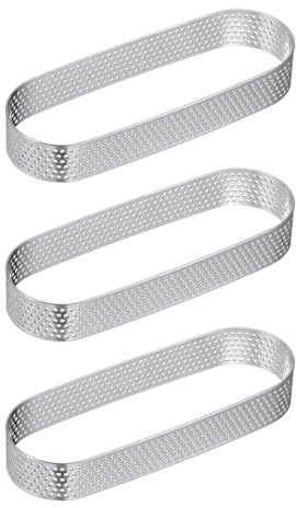 sourcing map 3pcs Oval Perforated Cake Rings 5.1 x 1.8 Inch Stainless Steel Cake Pastry Mousse Ring Molds for DIY Cake Dessert Mousse Pastries Baking, Silver Tone