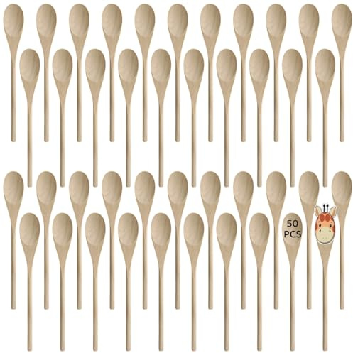 50 PCS Wooden Spoons for Crafts - 12 Inches Kitchen Long Wooden Spoons for Cooking, Long Handle Wood Spoons Oval Wood Mixing Spoons Baking Mixing Serving Craft Utensils