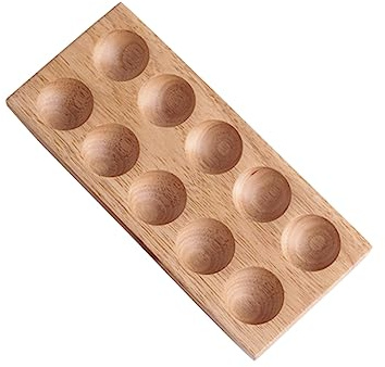 Angoily Green Rubber Wood Egg Holder Rack with 10 round Slots Stylish Refrigerator Egg Storage Tray for Fridge Organizing