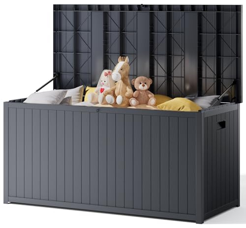The Fellie 430L Garden Storage Box, Lockable Outdoor Storage Boxes Waterproof, Large Plastic Garden Storage Box for Garden Tools, Cushions Toys, 125x56x61.5 cm, Grey