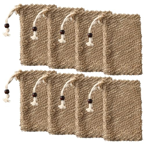 8 Stück Seifensäckchen Natürlich Seifensäckchen für Feste Seife mit Kordelzug Seifenbeutel Sisal Seifensäckchen Mesh Tasche für Festes Duschgel zur Schaumbildung Trocknung