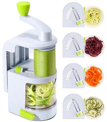 LustLocke Affettatrice a spirale 4 in 1, zucchine spaghetti con contenitore di raccolta, senza BPA, per carota, cetriolo, patate