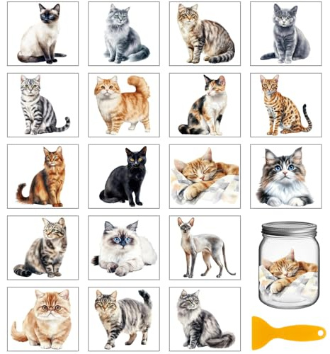 GLOBLELAND 18 Blatt Niedliche Katzen Rub On Sticker Realistische Katzen 3.9x3.6 Zoll Transferaufkleber Rub On Folie Aufkleber Aesthetic Für Möbel Glas Holz Fotoalbum DIY Aufkleberästhetik