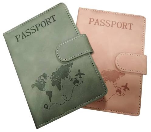 2 Pcs Passport Holder Cover, PU Leather Passport Covers with RFID Blocker, Travel Portable Document Passport Case Passport Holder Travel Wallet for Passport, Cards, Money, Boarding Passe(Grey & Pink)