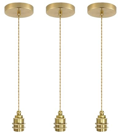 JZCDR 3 Pcs Suspension E27 avec Anneau à Vis Doré 150 cm Cable Suspension Luminaire Vintage E27 de Support de Lampe pour Plafond Cuisine Salon