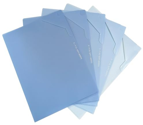 RuiChy Gradient färg A4 plastmappar fodral 5 st skuren spolmapp öppen topp och sida genomskinliga dokument plånböcker pappersskydd för kontor skola arbete rapport presentation projekt fil fickor (blå)