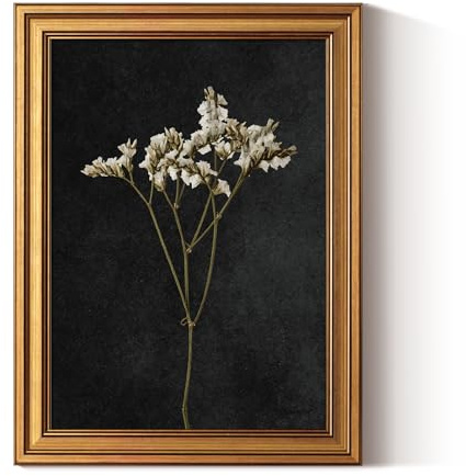 ARPEOTCY Retro Gold Framed Canvas Prints Wall Art, Vintage Bedroom Decor, Dark Dried Wildflower Gallery Paintings Aesthetic Farmhouse Wall Decor for Living Room Bathroom Shelf, 30x40cm