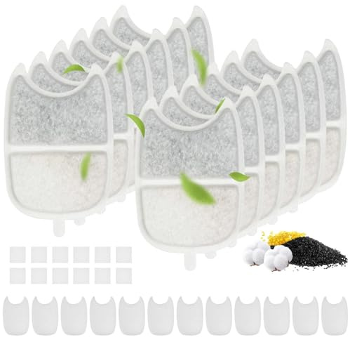 Crynvor 12 Stycken Filter för Kattensdricksfontän Flera Filtreringar, Kattensdricksfilter med Aktivt Kol och Jonbyteharts, Filter för Kattensdricksskål (Vit)