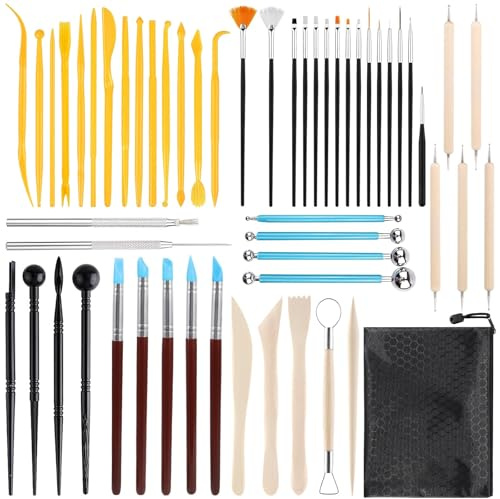 CIRULLI Kit di strumenti di modellazione da 55 pezzi per la casa, strumenti di scultura, strumenti di argilla e accessori per artigianato, pittura e artigianato per artisti e appassionati di ceramiche