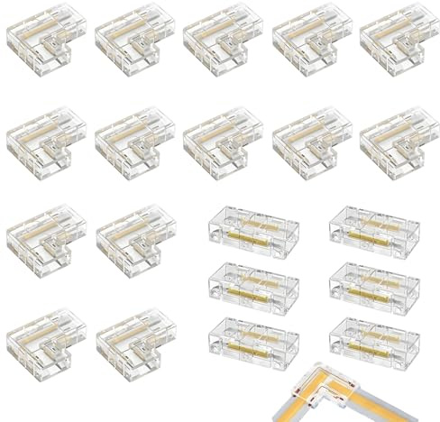 20 Piezas Transparente Juego De Conectores LED, 6PCS Conectores rápido Centrales Transparentes 14PCS en Forma L de Esquina en Forma Luces Tiras Sin Soldadura Para Tiras LED 8mm Ancho y 2 Pines