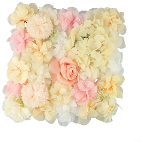 Gettimore Panneaux muraux de fleurs artificielles 38,1 x 38,1 cm, hortensias et roses en soie pour décoration de mariage, toile de fond intérieure et extérieure, blanc