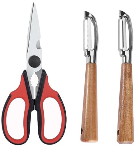 FULISONG Left Handed Kitchen Scissors and Left Handed Peeler Set, All Purpose Lefty Stainless Steel Shears and Peelers for Adults, Great for Kitchen, Home(A+1+2)