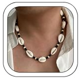 IQPDYV Puka collar de concha para hombres collar de diente de tiburón en capas kauri negro marrón madera collares con cuentas de coco concha collares hawaianos verano playa joyería regalo, Duży