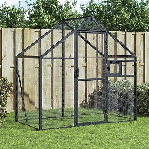 Massbinet Voliere Vogelkäfig Vogelhaus Verzinkter Metallrahmen Mesh-Design Haustierstall für draußen Anthrazit 179x100x185 cm Aluminium
