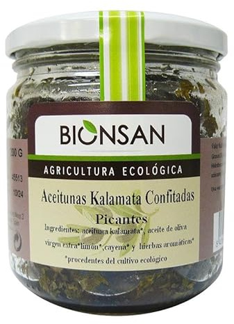 Aceituna Kalamata Confitada Picante Bio 200g | Aceitunas Ecológicas Gourmet | En Conserva con Especias Naturales