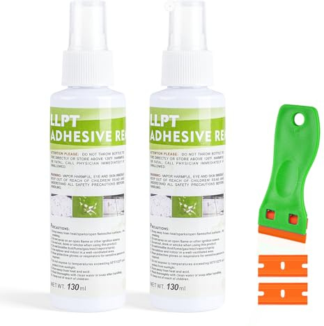 LLPT Quita Pegamento Adhesivo Disolvente Pegamento 130 ml 2 Paquete | Con Raspador de Plástico, Elimina Etiquetas Pegatinas Calcomanías Residuos de Cinta Adhesiva Grasa y Chicles