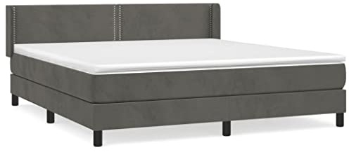 mtlskopl Boxspringbett Dunkelgrau 160x200 cm Samtbezug mit Matratze & Topper Höhenverstellbares Kopfteil Modernes Design für Schlafzimmer und Gästezimmer