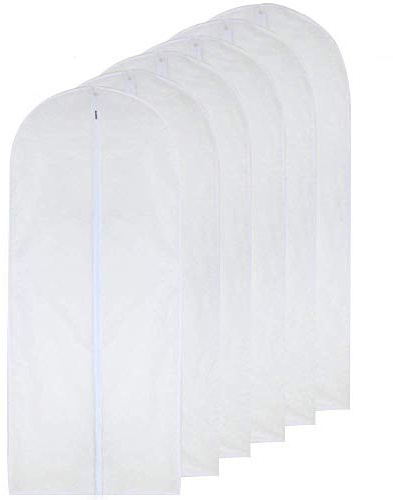 HomeClean Garment Bag Clear for Long Dress 60 x 153cm(24'' x 60'')(24'' x 60'') Moth Proof Garment Bags White Breathable Full Zipper Dust Cover for Clothes Storage Closet Pack Of 6