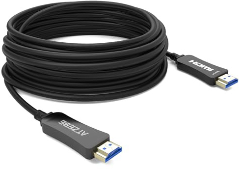 ATZEBE 100m Câble HDMI fibre optique 4K@60Hz – Câble HDMI optique haute vitesse, 18 Gbps, YUV 4:4:4, HDR, sans perte, connecteurs en alliage de zinc – Idéal pour projecteur, gaming et conférence
