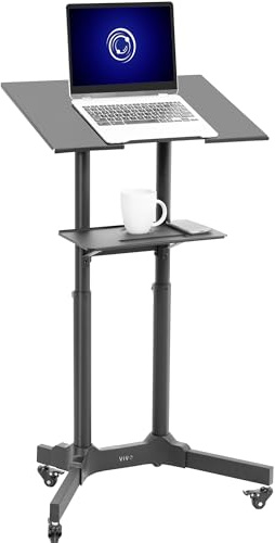 VIVO Mobile 24x16 inch Lectern Podium, Height-Adjustable Rolling Laptop Cart on Wheels, Black, CART-V03E