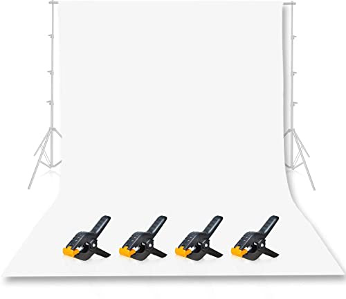EMART White Backdrop 3x3.6m, Photo Back Drop Screen Sheet for Photoshoot | Large Washable Polyester White Photo Background, with 4 Spring Clamps, for Birthday Party/Video Studio/Portrait