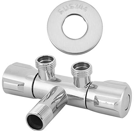 Kupfer Doppelschaltventil für WC Toilette Bidet, G1/2 Zoll, 13 cm, Eckventil mit Zweiganschluss, Absperreventil