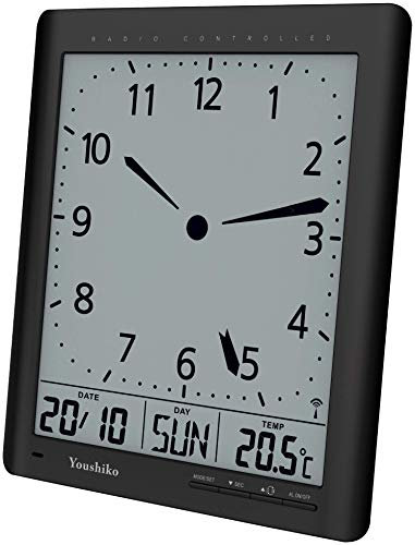 Youshiko Radio Control (UK & Ireland Version/Premium Quality/Clear Display) Digital Analog Style Silent Wall Clock