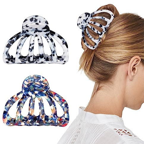 Shinowa Haarklammer Damen, 2 Stück Hair Claw Clips Haarspangen mit Bohemian Stil Rutschfeste Kieferklammern Klaue Frauen Haarklauenclips für Dickes Haar Dünnes Haar Zubehör, Bunt