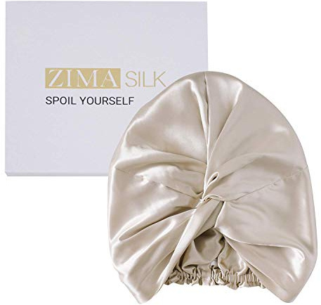 ZIMASILK - Gorro de seda 100 % de morera de 22 mm para dormir con elástico que se adapta a la cabeza y plisado clásico, gorro de seda para el cuidado del cabello de la mujer (1 unidad, beige)