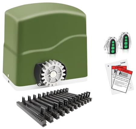 TOPENS RK700T Automatic Sliding Gate Opener Rack Drive Electric Gate Motor for Heavy Driveway Slide Gates Up to 1600 Pounds, Security Gate Operator AC Powered with Nylon Gear Rack and Remote Control