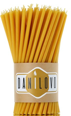 Danilovo Bougies en cire d'abeille pure - Ne coule pas, sans fumée, bougies hautes et fines - Bougies décoratives pour prière d'église, décoration ou anniversaire - Bougies parfumées au miel (jaune)