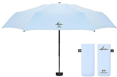Ambra UV - Ombrello tascabile ultraleggero di alta qualità, per pioggia e sole, 215 g, 18 x 5 cm, Delicato azzurro, Small