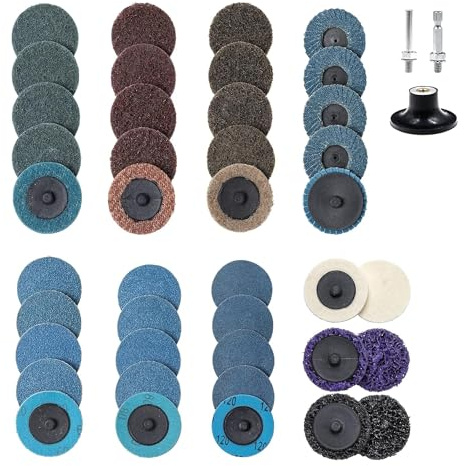 44 Stück Rollensperre 2-Zoll-Schleifscheiben-Set, Schnellwechselscheibe | mit 1/4-Zoll-Halter, für Geradschleifer Schleifscheibe Oberflächenstreifen Schleifen Politur Grat Lackentfernung