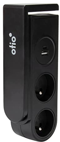 Otio - Bloc multiprise Gekko clipsable - 2 Prises + 2 Ports USB - Noir