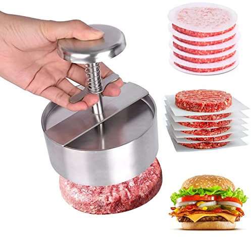 AOOGON 304 Acier Inoxydable Presse à Hamburge, Ajustable Steak Haché Presse à Burger, Antiadhésive Moule Steak Haché pour Fête, Barbecue