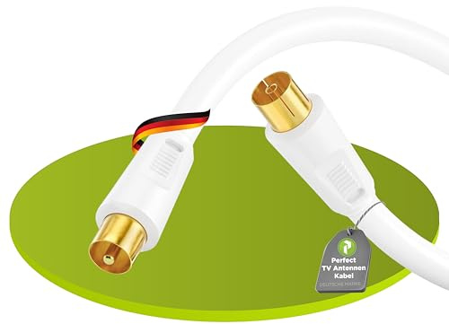 Perfect Antennenkabel 7,5m, Koaxialkabel TV, 4-fach geschirmt, IEC, Ferrite | IEC-Stecker auf IEC-Buchse für HDTV, Receiver, Satellit, DAB und Radio mit verlustarmer Signalübertragung