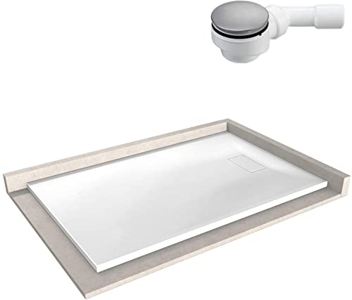BERNSTEIN Duschtasse 80x140 cm Weiß matt Flache Bauhöhe, Duschwanne der GT-SERIE aus SMC, Rechteckiges Duschbecken mit Gefälle, SMC -Duschwanne komplett mit Ablaub Typ B