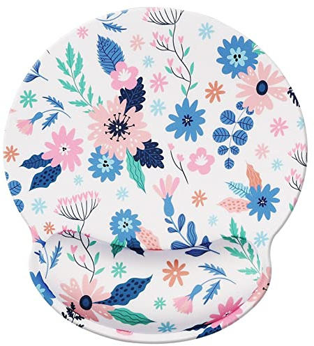 Jahosin Tapis de Souris avec Repose-Poignet,Repose-Poignet Ergonomique Noir Pur, Coussin de Poignet antidérapant Confortable en Mousse à mémoire de Forme pour Ordinateur et Bureau 25x23 Bluefloral