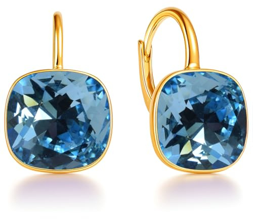 Ohrringe 925 Silber Österreichische Zirkonia - 24 karat Vergoltet Schmuck für Frauen und Mädchen - Hängeohrringe Ideal für Geschenke für Fraue (Aquamarine)