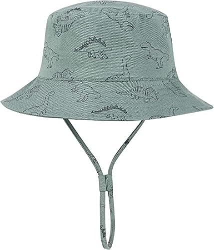 Magwave Chapeau de Soleil Bébé Garçon Chapeau de Seau à Bord Large Bébé Fille Chapeau de Coton Réglable UV Protection Chapeau d'été pour Enfants UPF 50+ (48, 6-12 Mois, Vert)