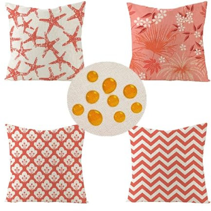Housse Coussin 30x30,Lot de 4 Taie d'oreiller Imperméable Coussin Canape Decoratif,Matériel de Lin d'extérieur Taie Oreiller pour Chambre,canapé,Chaise,Lit,Jardin Corail Rouge