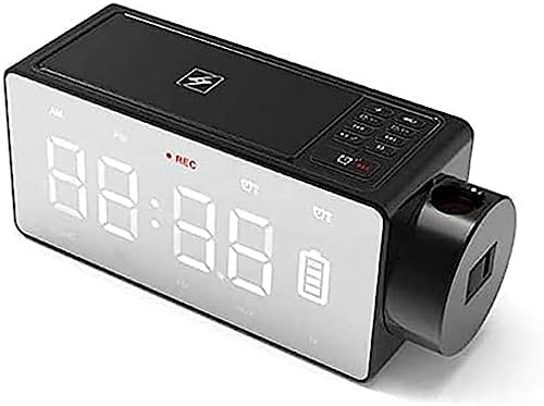 DIE Sveglia Digitale con Proiettore A LED Specchio Altoparlante Bluetooth Senza Fili Doppio Allarme Radio FM Porta di Ricarica USB Regalo,Nero,Constructive23