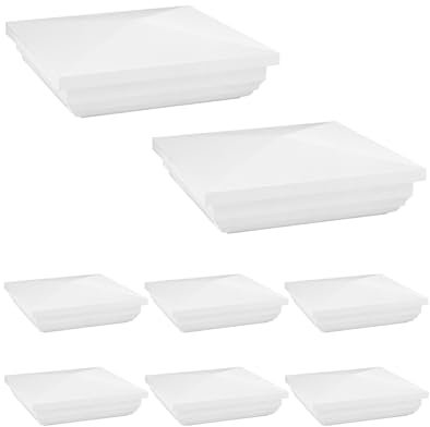 QWORK Zaunpfostenkappe aus Vinyl, 8 Stück, 12,7 x 12,7 cm, PVC, quadratisch, New England Pyramidenstil, für Briefkasten, Laternenpfähle, Deck, Dock, Pfahlkappen, Weiß