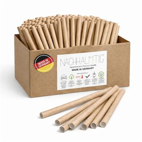 NACHHALMTIG Papier Strohhalme Braun – Ø 8mm – 500 Stück – Made in Germany, hitzebeständig 70°, ideal für Aperol, Cocktails, Latte Macchiato & mehr