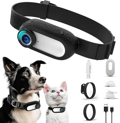 Elprico Katzen Kamera Halsband,1080P 170° Weitwinkel Katzenhalsband Mit Kamera,USB Wiederaufladbar Hunde Kamera für Hunde und Katzen