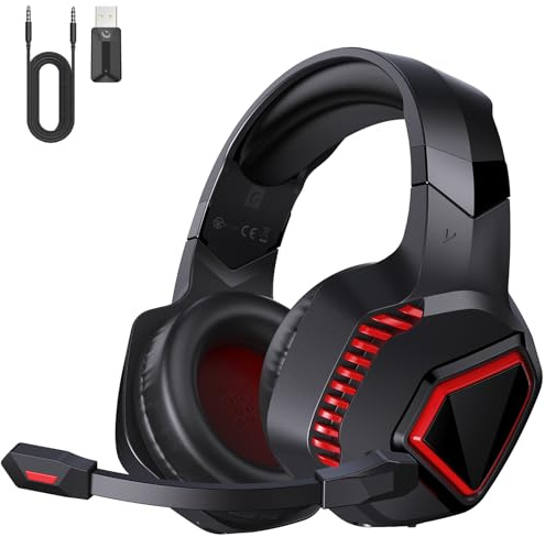 gmrpwnage Casque de jeu sans fil PC pour PS5, PS4, Mac, Switch, casque de jeu sans fil 2,4 GHz, Bluetooth 5.2, micro antibruit réglable, mode filaire 3,5 mm pour Xbox Series (rouge)