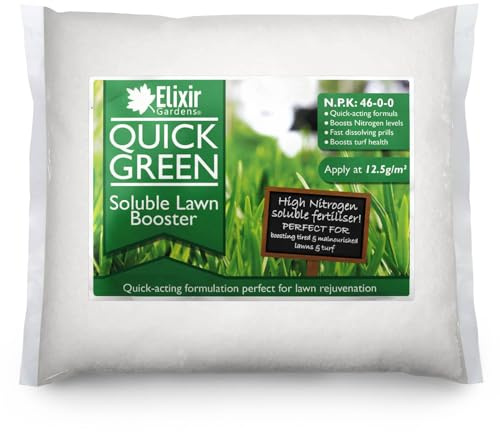 Elixir Gardens QuickGreen 46% Nitrogen Soluble Urea Lawn Booster 500g Bag | High-Nitrogen Grass & Turf Fertiliser/Feed (N.P.K:46-0-0)